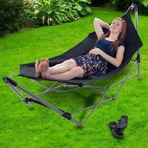 Trademark Global - Stalwart Portable Hammock with Frame Stand and Carrying Bag - Black