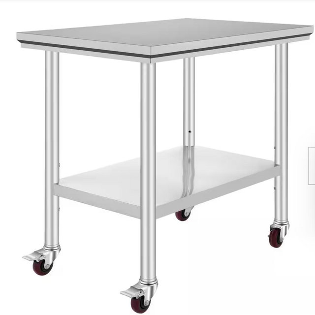 SVOPES 35 x 24 x 33 in. Stainless Steel, 700LBS. Capacity, 4 Wheels, 3-Level Height Adjustable Kitchen Prep Table, Silver SYGZT36X24INDJL01V0-0924