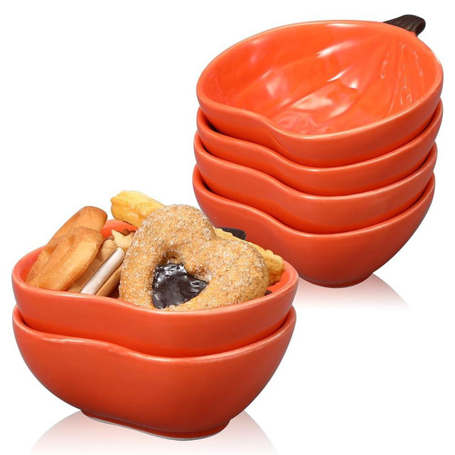 6 Pcs Fall Ramekins 6 oz Oven Safe Pumpkin Ceramic Ramekins Small Creme Dishes Dipping Pumpkins Baking Dish Thanksgiving Pumpkin Shaped Bowl Plates for Kitchen Party Snack Serving Dip Sauce Condiments