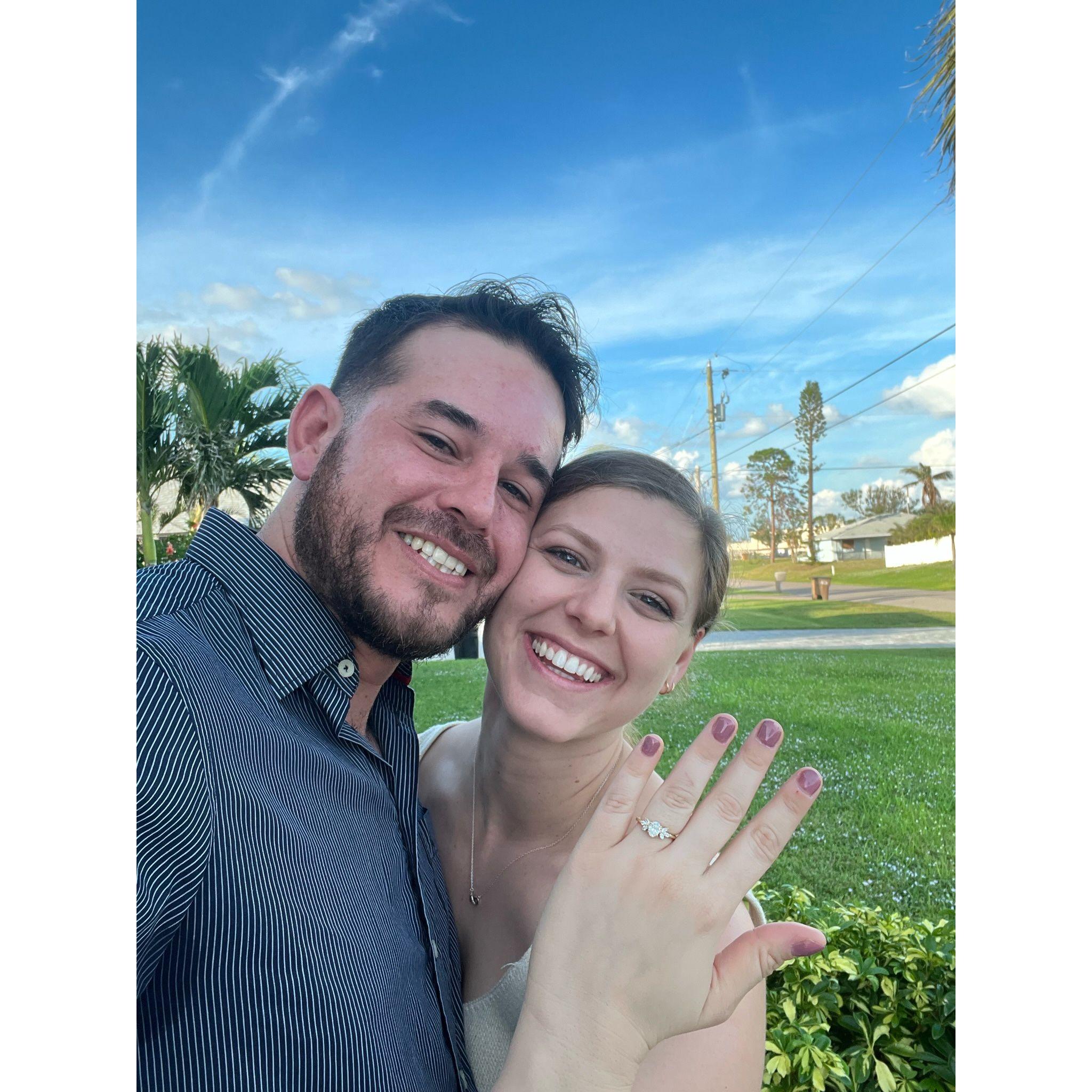 Luis proposed on Thanksgiving Day 2022 in Cape Coral, FL in at the home of Rachel's parents.