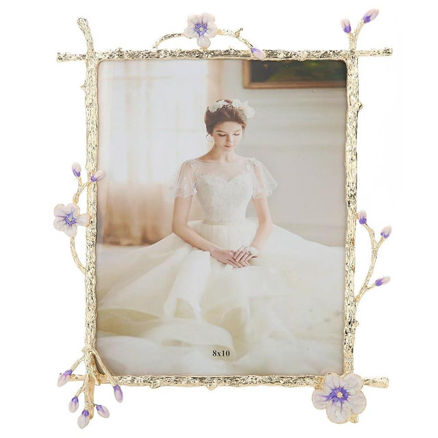 Goutangen 8x10 Purple Floral Picture Frame Vintage Gold Photo Frame with Glass Front, Ornate Antique Tabletop Art Desktop Home Office Decor Gold Metal Frame, Unique Gifts for Women Wedding Mothers Day