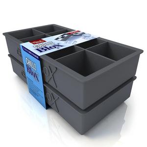 The Classic Kitchen - Chillz Blox Large Ice Cube Tray Set for Whiskey - Silicone Ice Mold Maker - Molds 8 X 2 Inch Ice Cubes (2 Pack)