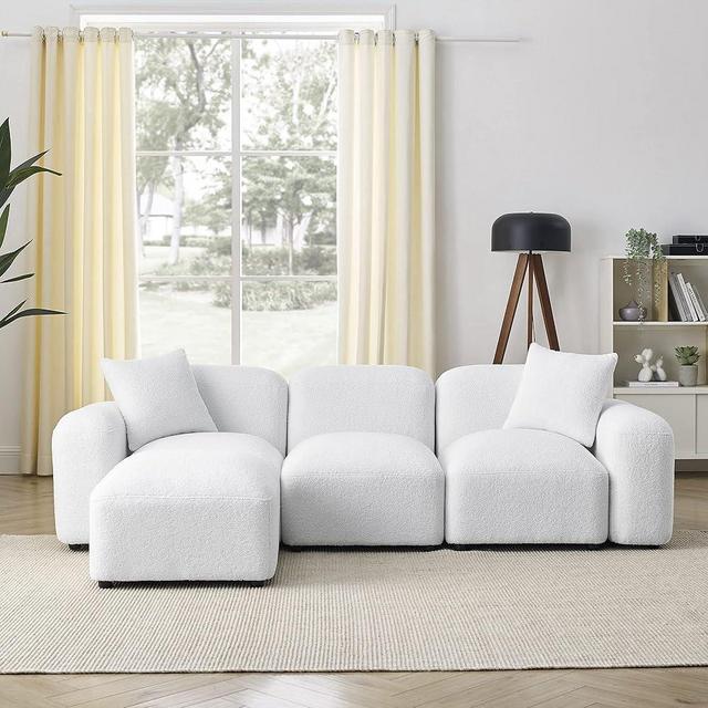 GNIXUU Modular Sectional Sofa, 94.5" Convertible L-Shaped Couch for Living Room, Modern Minimalist Teddy Sherpa Cloud Couches with 2 Comfy Pillows, White