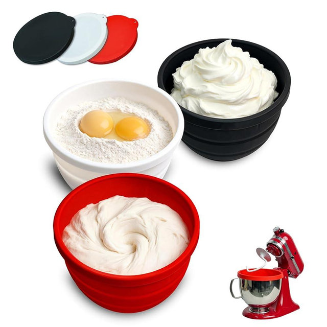 Silicone Bowl Liners for KitchenAid Tilt-Head 5 Qt Stand Mixers, 3 Silicone Liners & Lids/Extra-Thick/Odourless/Dishwasher Safe/Food Grade/Kitchen Aid Accessories and Attachments for Baking