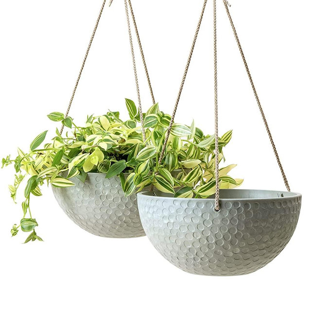 LA JOLIE MUSE 10 Inch Hanging Planters for Indoor Plants, Outdoor Garden Planter Pots, Storm Gray, Honeycomb, Set of 2