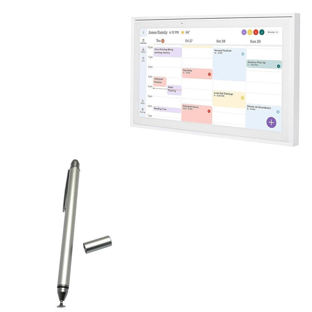 BoxWave Stylus Pen Compatible with Skylight Calendar (15 inch) - DualTip Capacitive Stylus, Fiber Tip Disc Tip Capacitive Stylus Pen - Metallic Silver
