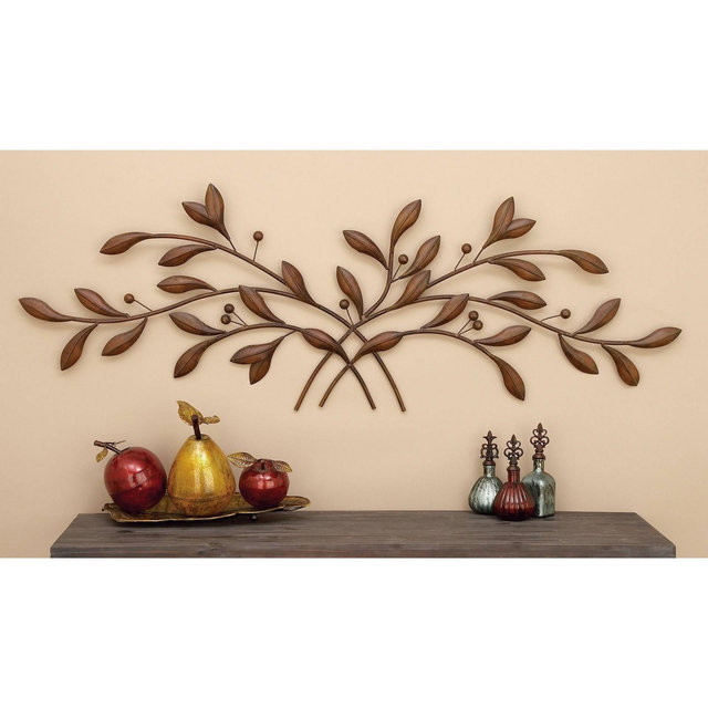 22" x 60" Metal Leaf Wall Decor Brown - Olivia & May: Iron Artwork, Nature Inspired, Traditional Style