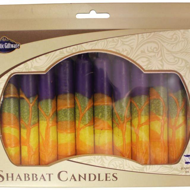 12 Pack Purple Yellow Safed Shabbat Candles