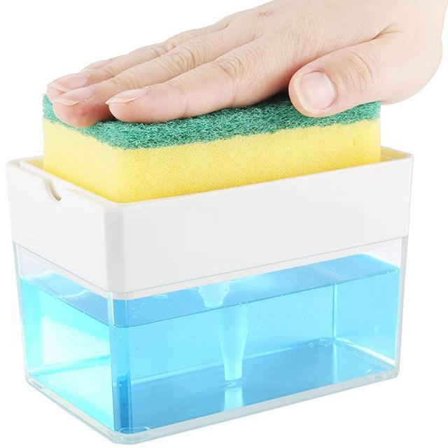 Soap Dispenser for Kitchen + Sponge Holder 2-in-1 - Innovative Designed - Premium Quality Dish Soap Dispenser - Counter Top Sink Dispenser - Instant Refill - Durable & Rust proof - Patent Pending