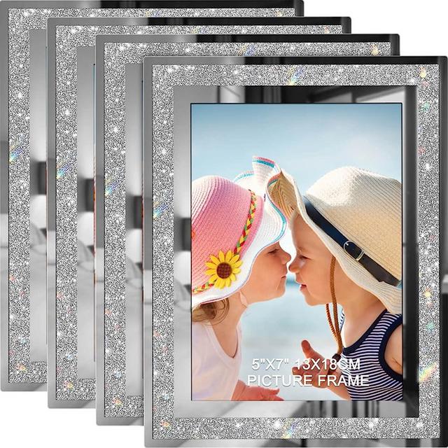 IZIDDO 5x7 Picture Frames Set of 4, Glitter Glass Photo Frame for Tabletop Display, Gifts Picture Frame, Horizontally or Vertically
