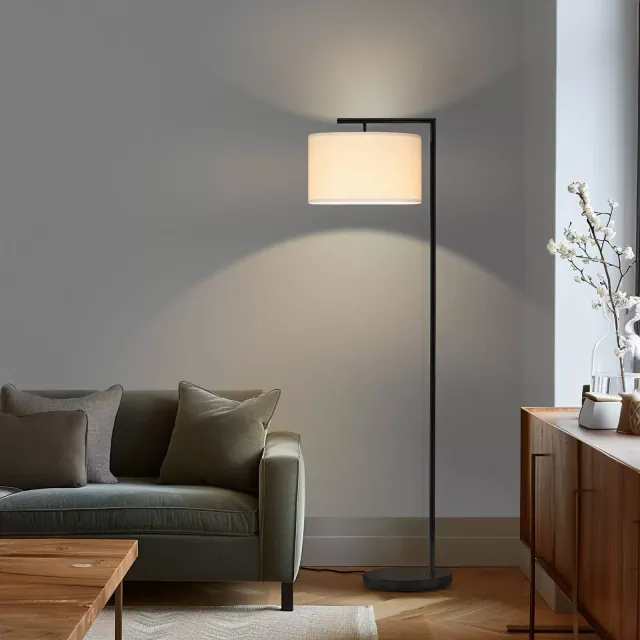 Brightech Montage Modern Floor Lamp Black: Compatible with Alexa & Siri, Linen Shade