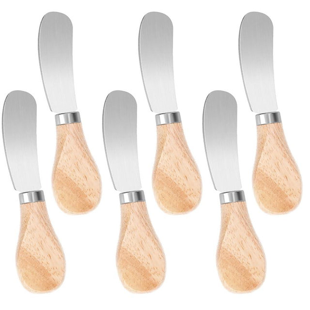 Giantree 6Pcs Cheese Spreader Knives, Butter Knives with Wooden Handles, Mini Charcuterie Boards Accessories, Butter Spreader Stainless Steel for Sandwiches, Appetizers, Cocktail Spreading Knife