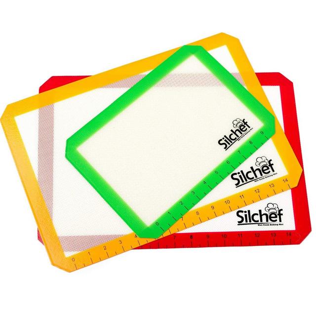 Silchef Silicone Baking Mats – 3 Pack Non Stick Baking Mats with Measurements, 2 Half Sheet Liners and 1 Quarter Sheet Baking Mat, Professional Quality, Non Toxic and FDA Approved