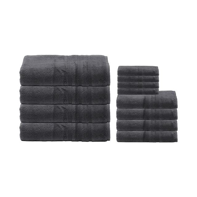 Mosobam 700 GSM Luxury Bamboo Viscose 12pc Large Bathroom Set, Charcoal Grey, 4 Bath Towels 30X58 4 Hand Towels 16X30 4 Face Washcloths (Wash Cloth) 13X13, Turkish Towel Sets, Quick Dry, Dark Gray