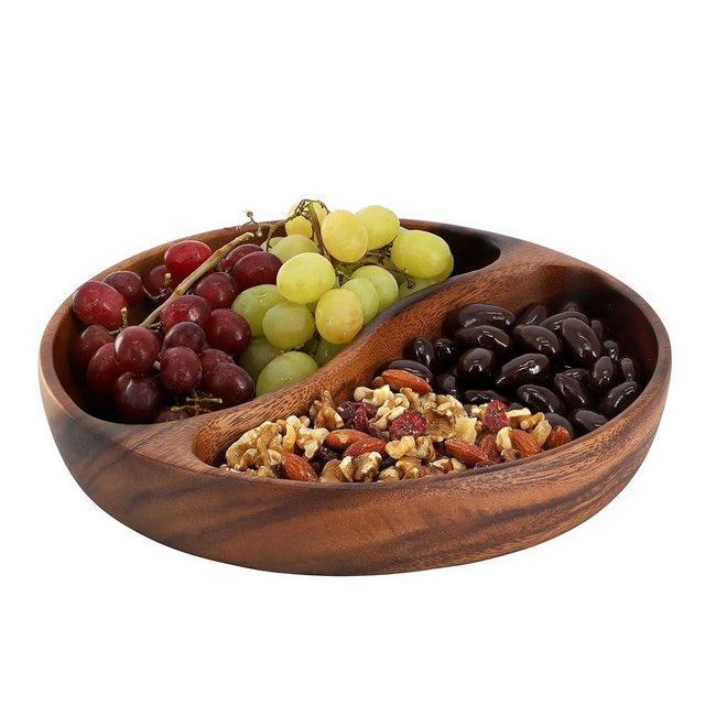 Elama 10 Inch Acacia Wood Divided Serving Serving Bowl, Decorative Serveware, Tabletop Serving Piece (10 Inch Bowl)