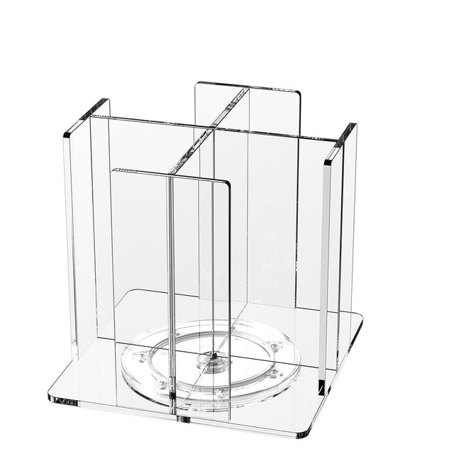 KOTEMON Cup and Lid Holder, 4 Compartment, Square | Rotating Coffee Cup Dispenser Lid Carousel for Restaurant, Buffet, Coffee Station, Bar, Countertop, Clear Acrylic