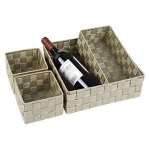 Posprica Woven Storage Box Cube Basket Bin Container Tote Organizer Divider for Drawer,Closet,Shelf, Dresser,set of 4 (Beige)