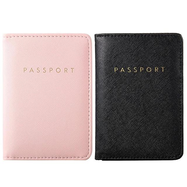 2 Pieces Bridal Passport Covers Holder Travel Wallet Passport Case (Pink and Black)