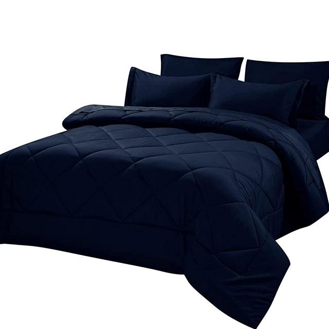 CozyLux King Comforter Set with Sheets 7 Pieces Bed in a Bag Navy Blue All Season Bedding Sets with Comforter, Pillow Shams, Flat Sheet, Fitted Sheet and Pillowcases