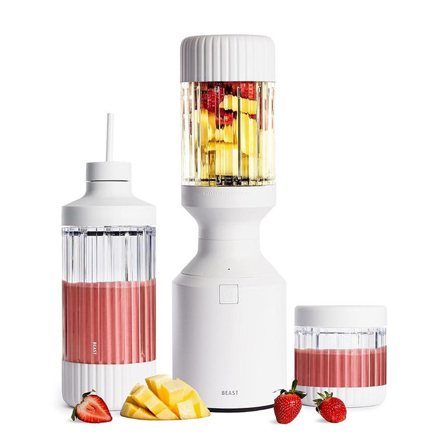 Beast Mega 1200 Plus | Premium Countertop Blender | Smoothies, Shakes, Sauces, Dips, Soups | Blends Ice and Frozen Fruit | XL Vessel | With Extra Vessels, Straw System | 1200W | (Cloud White, 120V)