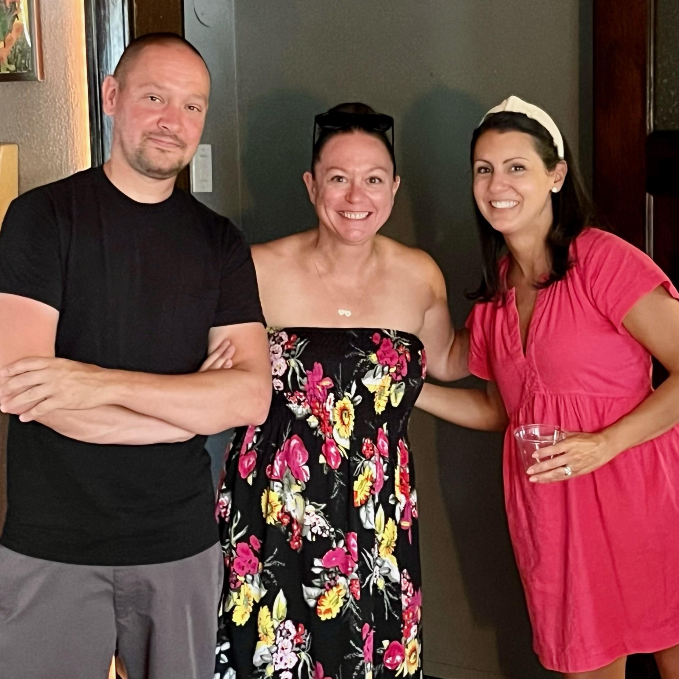 (Left to Right)
Joe's cousin, Mike, and his fiance, Amy,  with Joe's sister, also Amy. That's all the Amy's, and 1/2 the Michaels. Stay tuned for the Joes...