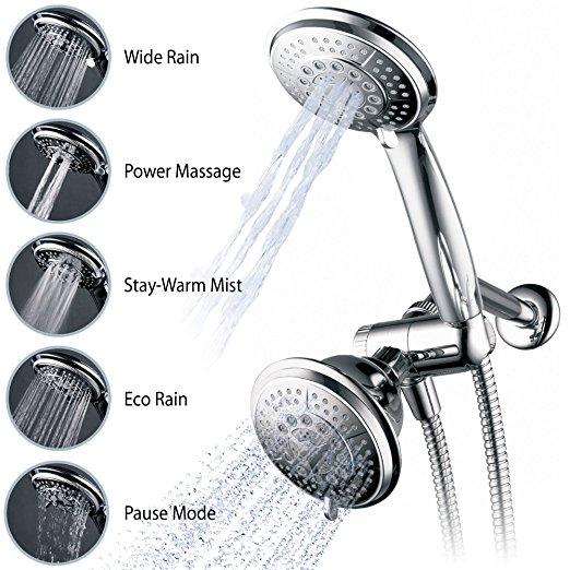Hydroluxe Full-Chrome 24 Function Ultra-Luxury 3-way 2 in 1 Shower-Head /Handheld-Shower Combo