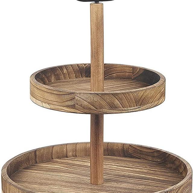 MXARLTR Vintage Tiered Tray Wooden 2 Tier Decorative Trays Cakes Cupcake Dessert Fruit Buffet Display Serving Platter for Party Wedding Birthday Decor Rustic Tiered Tray Stand (Carbonized Black)
