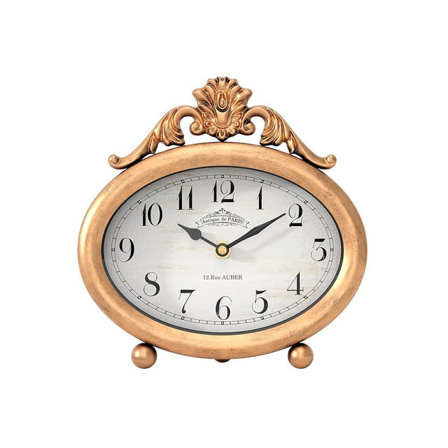 ChimeTide Vintage Table Clock, Desk and Shelf Decor Clock, French Rustic Antique Style Gold Mantel Clocks, for Farmhouse, Living Room, Bedroom, Bedside, Gift (7.87" H x 7.87" W)