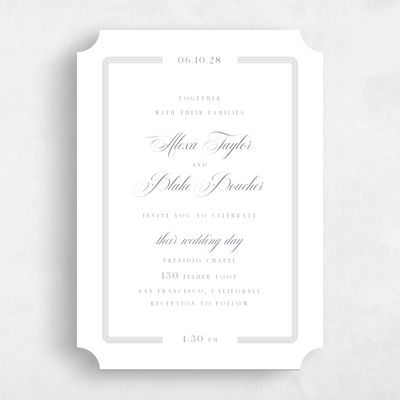 White Ticket Wedding Invitation - Felicity Portrait