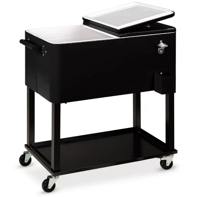 Best Choice Products 80qt Steel Rolling Cooler Cart w/ Bottle Opener, Catch Tray, Drain Plug, Locking Wheels - Black