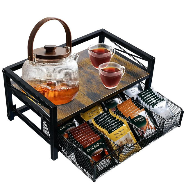 NANXITU Tea Holder Organizer,Wood Tea Box Organizer Storage Box,Tea Caddy for Tea Bags Organizer Drawer,with 8 Compartments Multi-Functional Tea Station Chest for Countertop