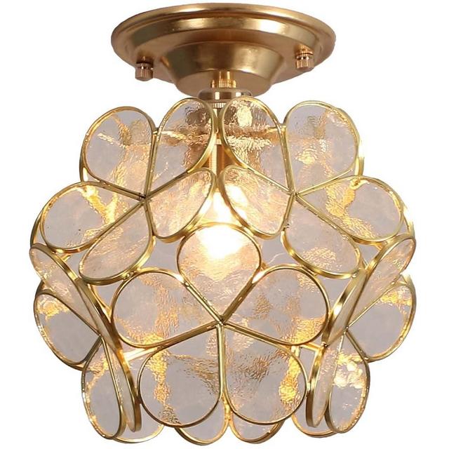 Bieye Flower Petals Tiffany Style Stained Glass Close to Ceiling Light, 8-inch Wide (White)