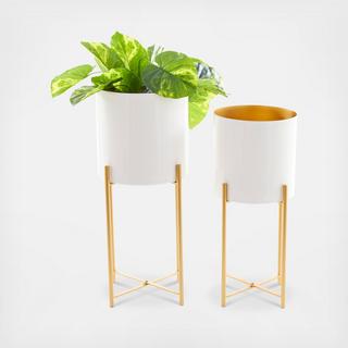 2-Piece Contemporary Cylindrical Planter Set