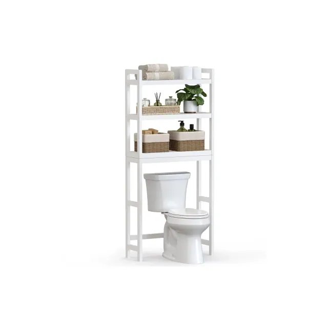 SONGMICS 3-Tier Over The Toilet Storage Bamboo Over Toilet Bathroom Organizer White
