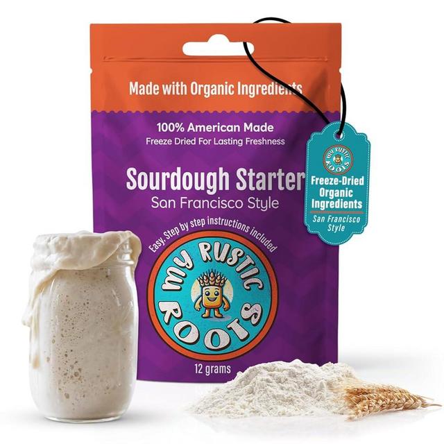 MY RUSTIC ROOTS San Francisco Sourdough Starter Culture – All Natural & Organic Sourdough Bread Starter - Beginner Friendly - Perfect for Baking Delicious Homemade Artisan Bread, Pizza & More - 12g