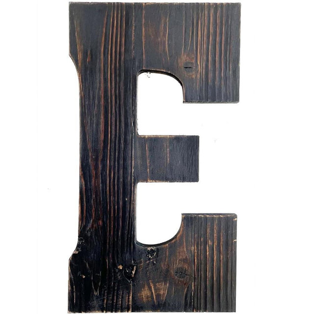 Big Letter Wall Art for Living Room, Bathroom, Bedroom, and Home Decor, Rustic Farmhouse Lettering for Family Last Names, Large Decorative Wood, 14” x 10” (Big E)