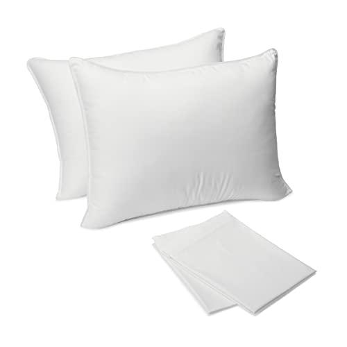 Amazon Basics Down-Alternative Pillows and Pillow Protector Cases - 2-Pack, Medium Density, Standard