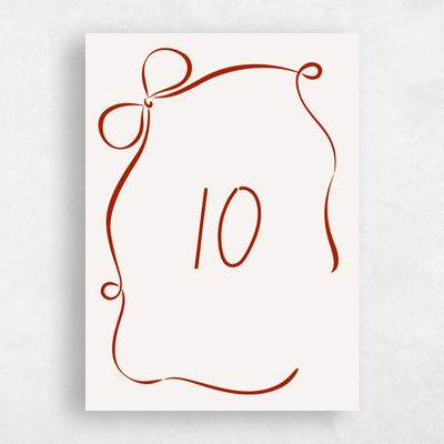 Dark Red Wedding Table Number - Cosette
