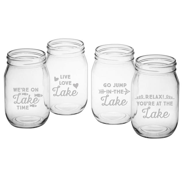 Lake Talk 4 Piece 16 oz. Glass Mason Jar Set