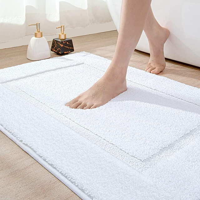 DEXI Bathroom Rug Mat, Ultra Absorbent Soft Bath Rug, Machine Washable, Non-Slip Bath Mat for Bathroom Floor, Tub, Shower Room, 24"x16", White