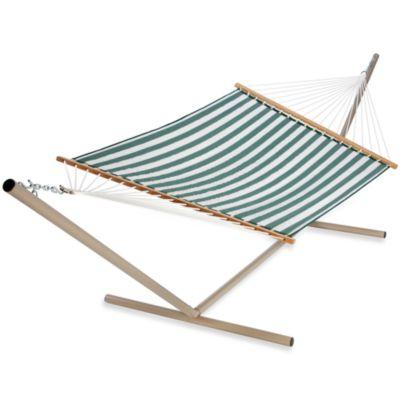Castaway Olef in Large Quilted Hammock in Green and White