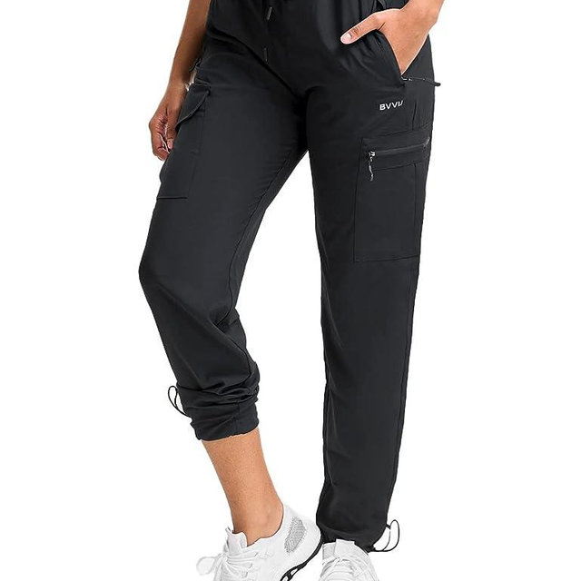 BVVU Women's Cargo Joggers Lightweight Quick Dry Hiking Pants Outdoor Waterproof Athletic Workout Pants with Zipper Pockets