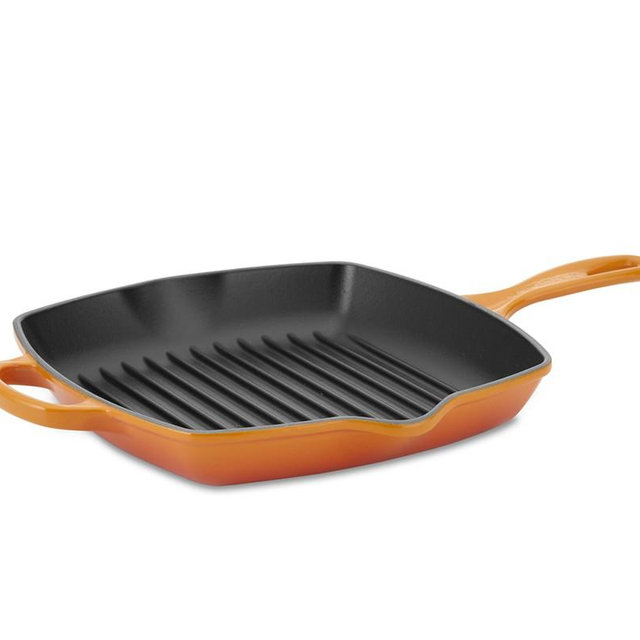 Le Creuset Signature Cast-Iron Square Grill Pan, 10", Flame