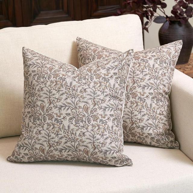 Amor Virisso Floral Throw Pillow Covers 20x20 Set of 2 Vintage Block Print Pillow Covers Decorative Pillow Covers Couch Pillows for Living Room Farmhouse Accent Sofa Pillows, Red/Sand