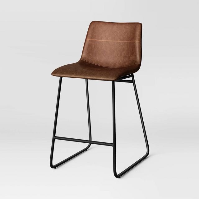 Bowden Faux Leather and Metal Counter Height Barstool Caramel - Threshold™