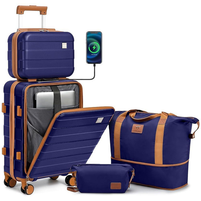 imiomo Carry on Luggage Airline Approved, Lightweight Hard Shell Carry-on Suitcase, 20 Inch Travel Luggage with Spinner Wheels and USB Port, Navy Brown