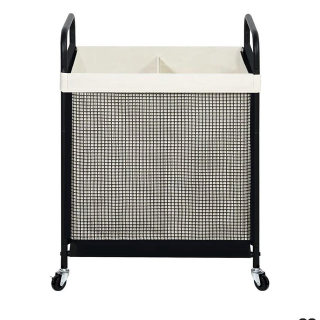 STO STO Laundry Hamper 2 Section, 100L Rolling Laundry Sorter Cart with Removable and Washable Liner Bag, Clothes Hamper with Wheels and Metal Handle for Laundry Room and Bedroom