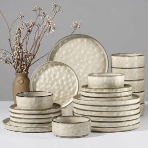 HaWare Dinnerware Sets, 24-Piece Plates and Bowls Set, Stoneware Dish Set for 8, Ceramic Dinnerware for Home Restaurant, Chip and Scratch Resistant, Microwave and Dishwasher Safe, Reactive Khaki