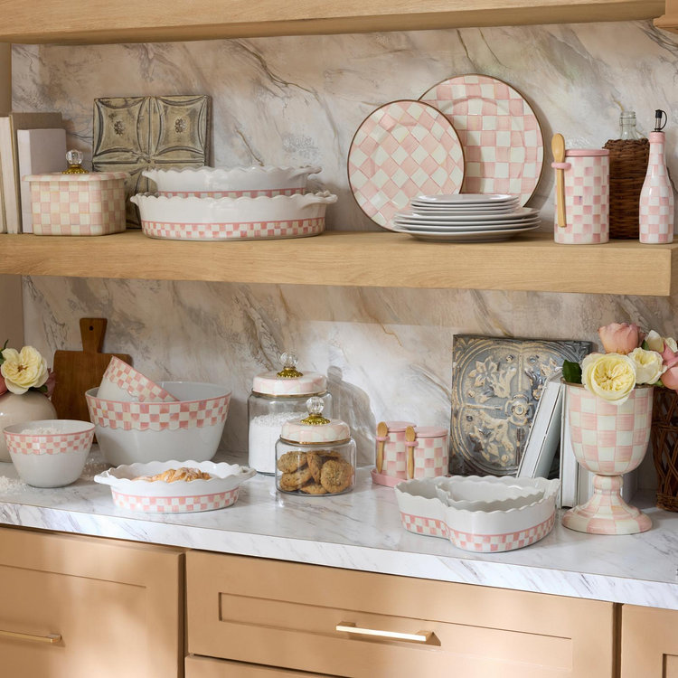 MacKenzie-Childs, Rosy Check Ceramic Farmhouse Canister, Set of 2