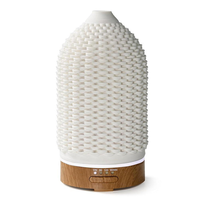 VICTORIA AROMA Ultrasonic Essential Oil Diffuser 100ML 3D Printing Ceramic - Cool Mist Humidifier, 7-Color LED Lights, 3 Timer & Auto Shut-Off, Ideal Gift for Home Bedroom Office (White)